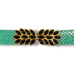 Vintage Raina Belt Womens Teal Snakeskin Gold Tone 80s Avant-Garde Adjustable Sz